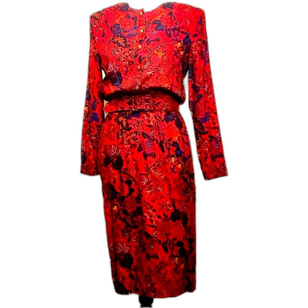 Vtg 80s Peri Petites Floral Midi Dress Shoulder Pads NWT Deadstock Lamonts 8P